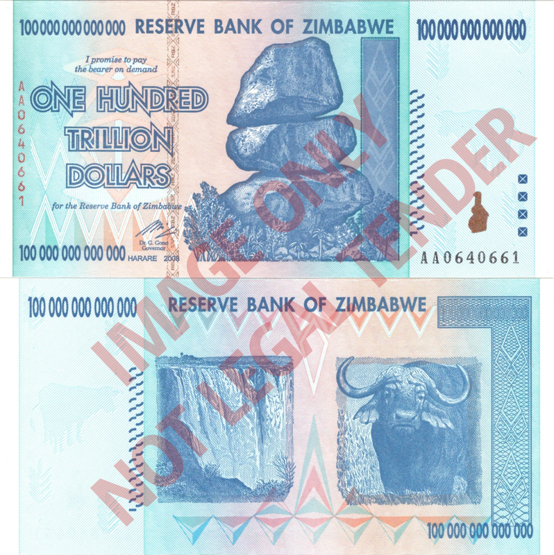 Authentic 2008 Zimbabwe Z$100 Trillion Banknote [AA0640661] Collector`s Item